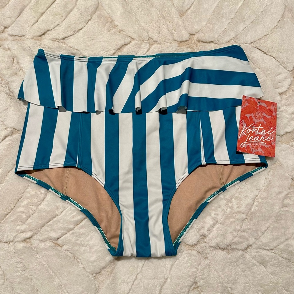 NWT Kortni Jeane striped teal peplum bottoms